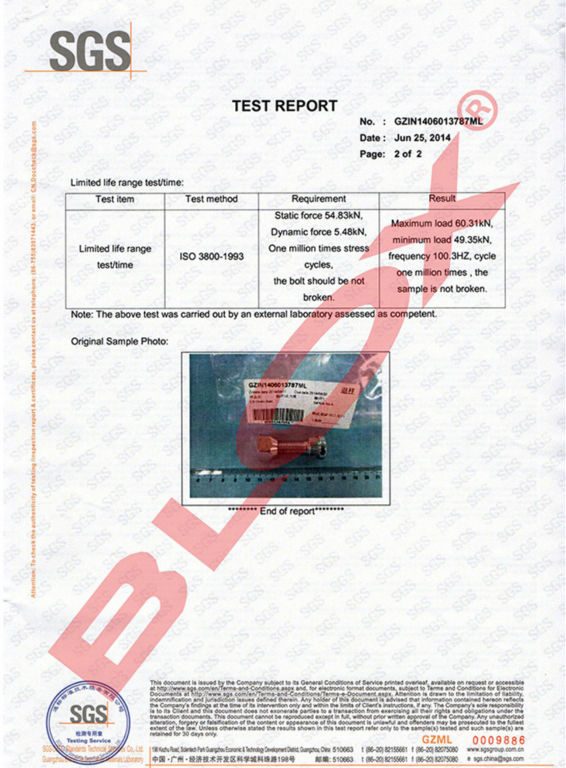 SGS Limited Life Range Tested Report for Wheel BoltsStud (1 Million Times)-2