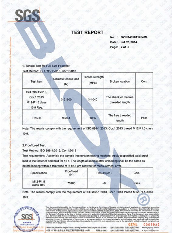 SGS Strength Tested Report for our M121.5 Wheel Studs-2